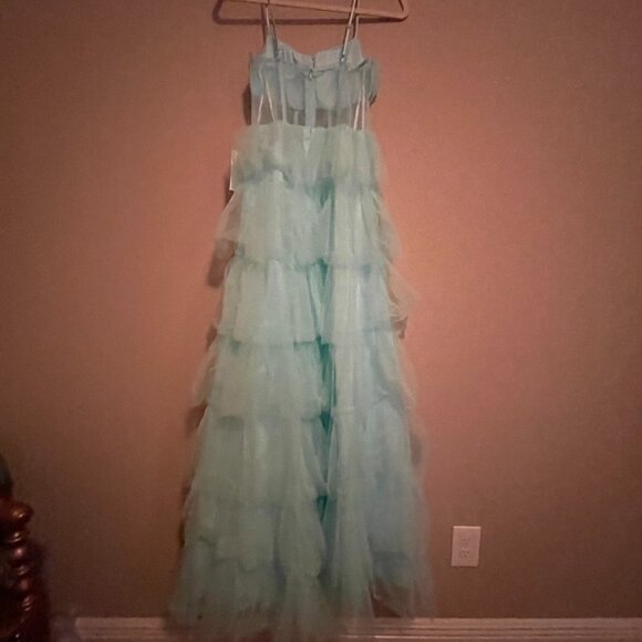 Next/UP Size 1/2, Baby Blue, Illusion Lace Corset, Tulle Ruffle Tiered Ball Gown - Picture 2 of 11